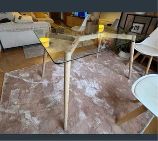 Mesa de comedor cristal y madera 120cm