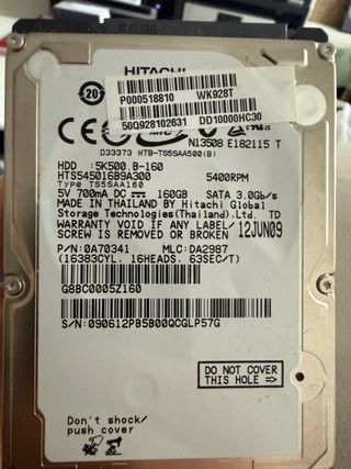 Disco Duro Hitachi 160GB Portátil SATA