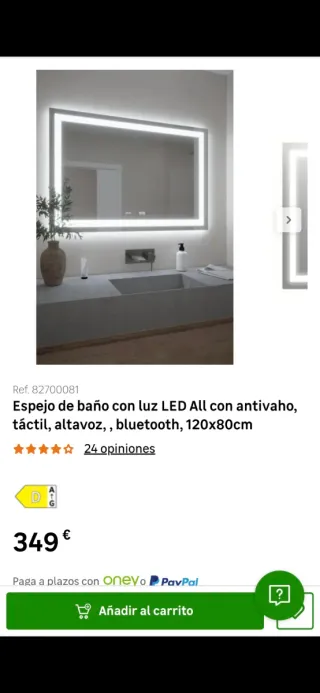 Espejo luz LED con antivaho, tácti,Bluetooth,reloj