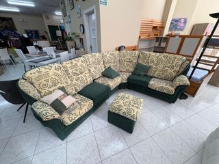 Sofá Rinconera Tela Beige y Verde