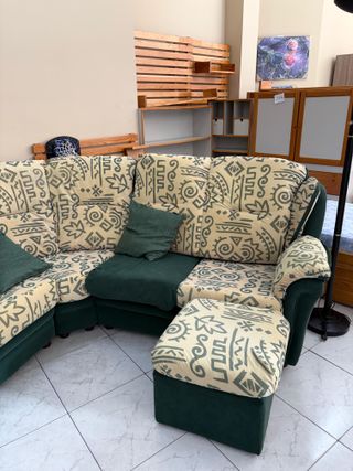 Sofá Rinconera Tela Beige y Verde