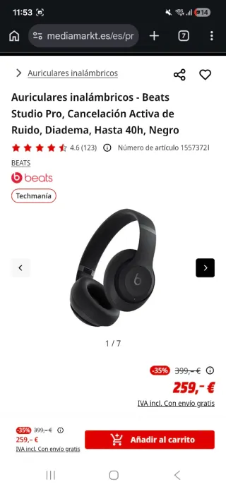 Beats Studio Pro Auriculares Inalámbricos Negros
