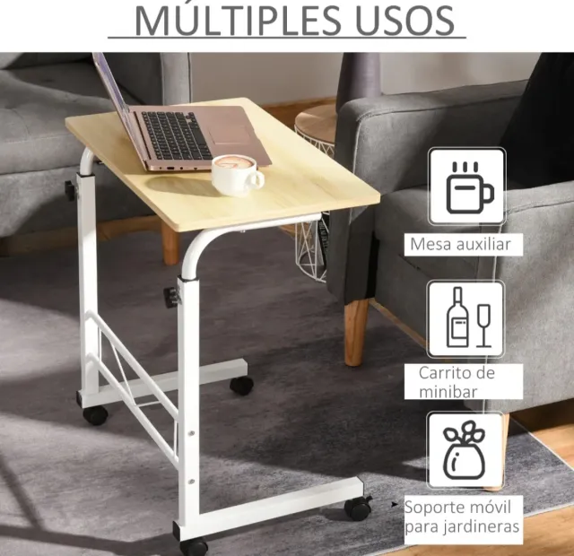 Mesa auxiliar con ruedas madera y metal