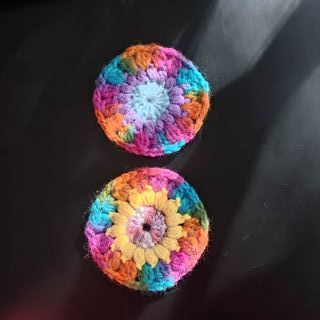 2 Posavasos/Parches Ganchillo Flor Multicolor