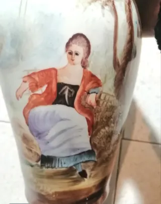 Jarrón antiguo cerámica escena campestre