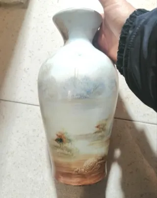 Jarrón antiguo cerámica escena campestre