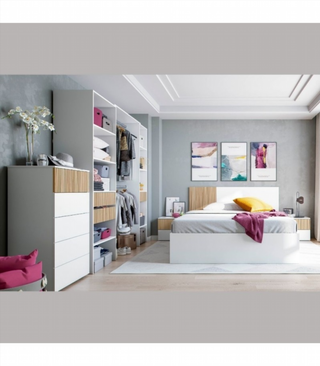 Cabecero con 2 Mesitas De Noche. Blanco Artik Y N