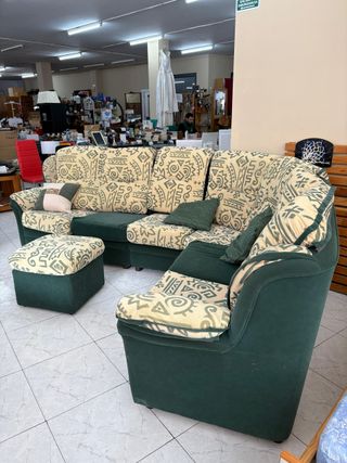 Sofá Rinconera Tela Beige y Verde