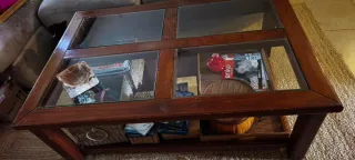 Mesa de centro madera maciza y cristal