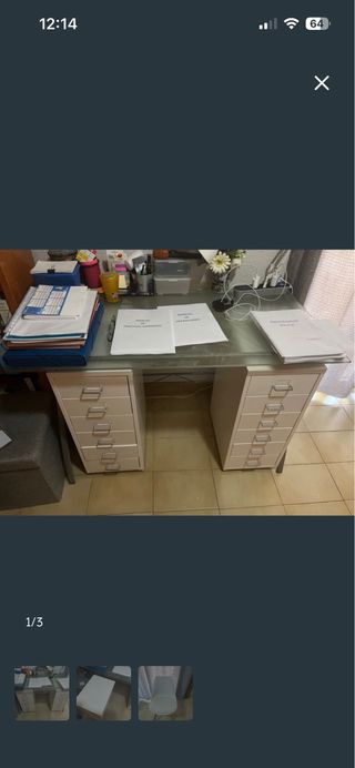 Escritorio cristal y metal beige