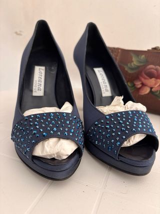 Scarpe Loriana eleganti blu con strass
