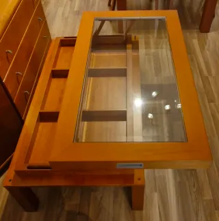 Mesa de centro madera y cristal 115cm