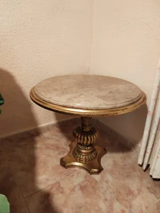 Mesa auxiliar antigua madera y mármol