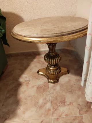 Mesa auxiliar antigua madera y mármol