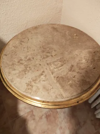 Mesa auxiliar antigua madera y mármol