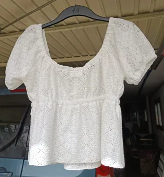 Blusa corta Lefties calada blanca Talla S