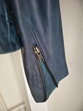 Chaqueta Biker Piel 100% Azul Petróleo Talla 40