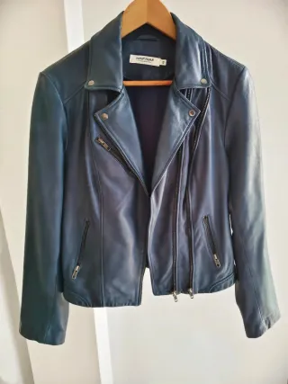 Chaqueta Biker Piel 100% Azul Petróleo Talla 40