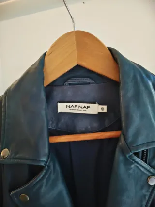 Chaqueta Biker Piel 100% Azul Petróleo Talla 40