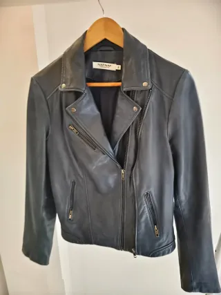 Chaqueta Biker Piel 100% Azul Petróleo Talla 40