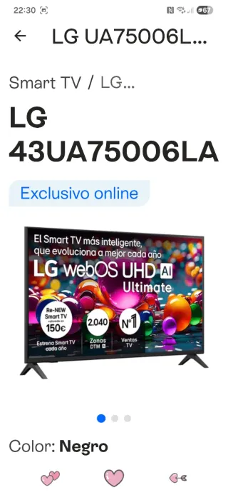 LG 43UA75006LA Smart TV UHD AI