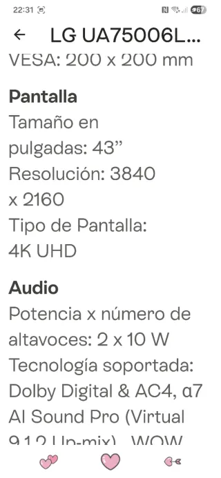 LG 43UA75006LA Smart TV UHD AI