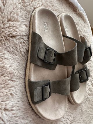 Sandalias Zara Piel Verde Talla 40