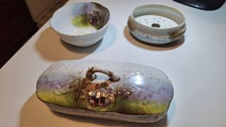 Juego tocador cerámica antiguo pintado