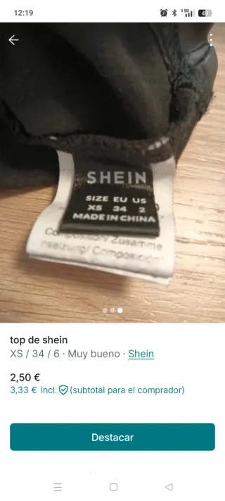 Top Shein XS/34/6 gris