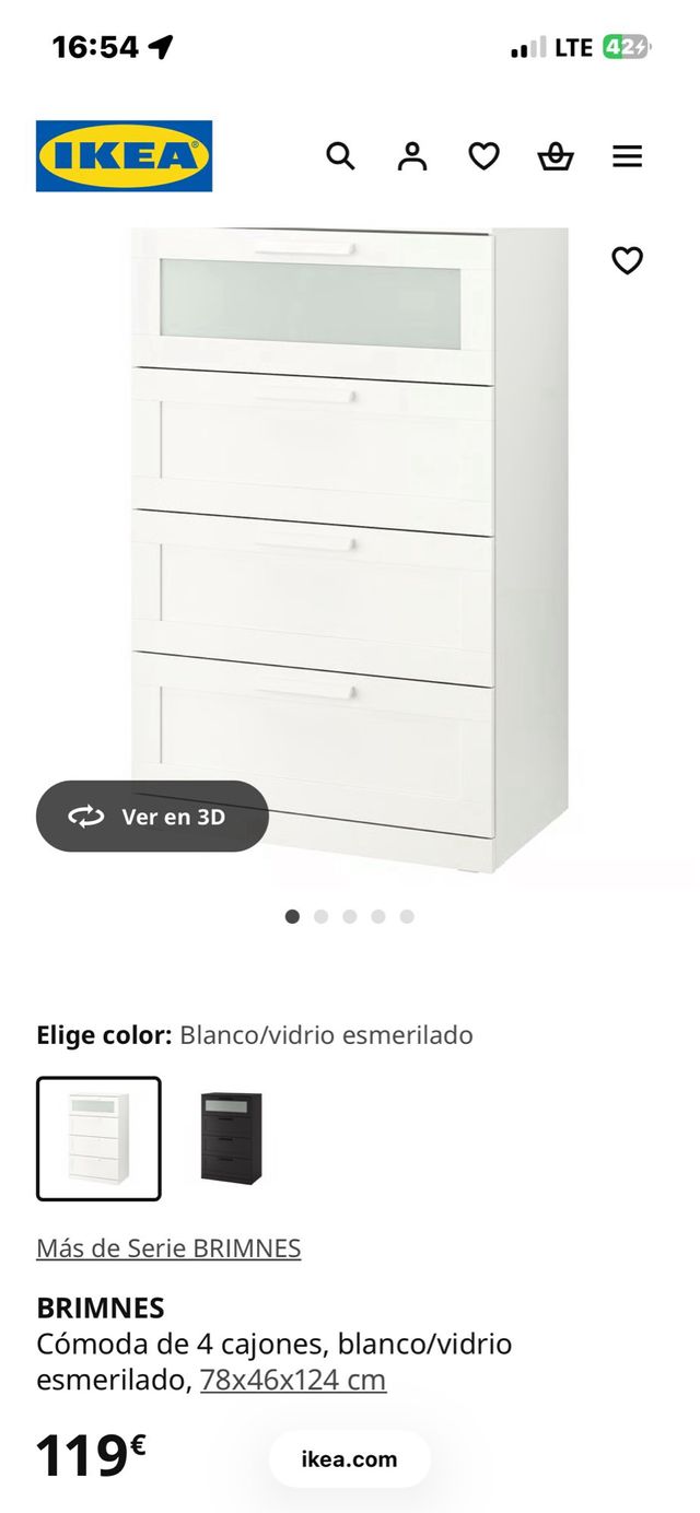 Cómoda Ikea 4 cajones madera y cristal