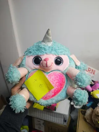 Peluche Unicórnio Azul Coração Rosa