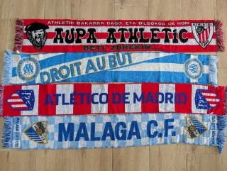 Lote 4 bufandas fútbol Athletic, Marsella, Atleti,