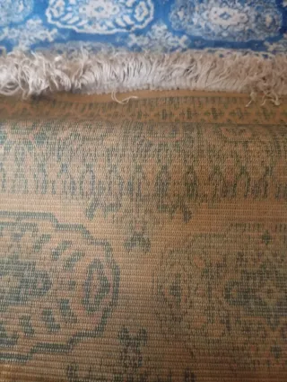 Alfombra de pasillo vintage azul y beige