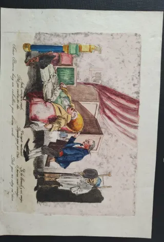 La muerte alcanza al barón. Litografía.