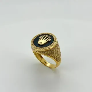 SELLO REDONDO CORONA ONIX CIRCON. Hueco. Oro 18k.