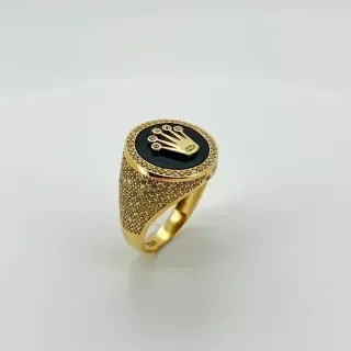 SELLO REDONDO CORONA ONIX CIRCON. Hueco. Oro 18k.