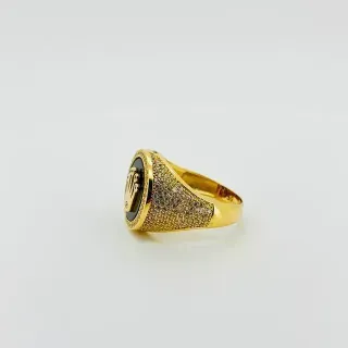 SELLO REDONDO CORONA ONIX CIRCON. Hueco. Oro 18k.