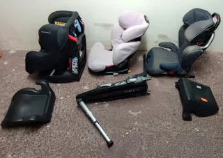 LOTE 3 SILLAS COCHE BEBÉ + BASE ISOFIX + ALZADORES