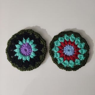 2 Posavasos/Parches Ganchillo Flor verde negro