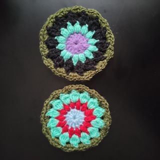 2 Posavasos/Parches Ganchillo Flor verde negro