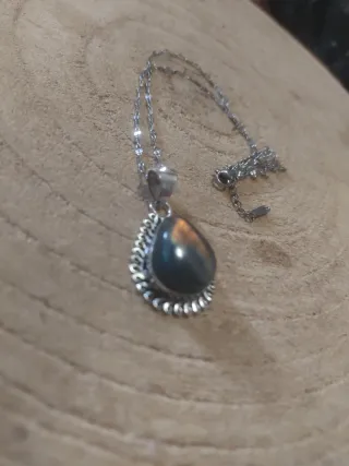 Collana naturale labradorite arancione argent