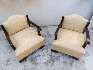 2 sillones antiguos vestidor beige y madera