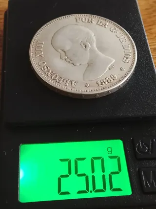 Moneda Plata 5 Pesetas 1889 Alfonso XIII