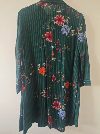 Vestido Camisa Verde Rayas Flores Talla M