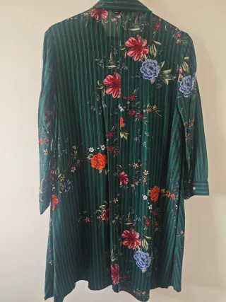 Vestido Camisa Verde Rayas Flores Talla M