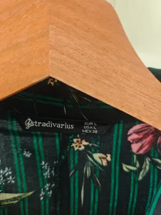 Vestido Camisa Verde Rayas Flores Talla M