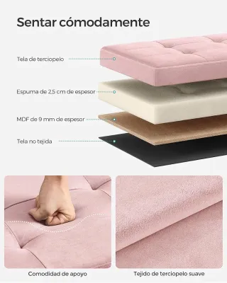 Puff Baúl Almacenaje Rosa Terciopelo LSF247R01