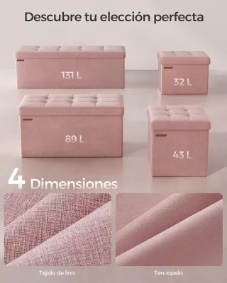 Puff Baúl Almacenaje Rosa Terciopelo LSF247R01