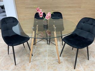 Mesa redonda cristal 120 + 4 sillas NUEVA