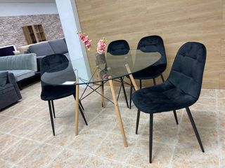 Mesa redonda cristal 120 + 4 sillas NUEVA